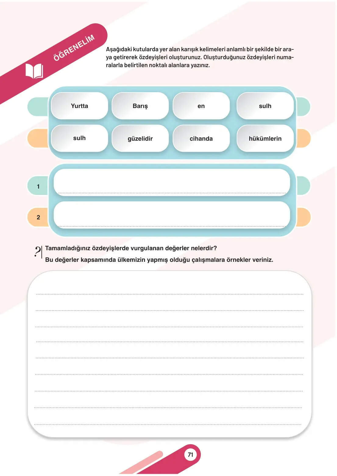 7. Sınıf Sosyal Bilgiler Ders Kitabı Cevapları Meb Yayınları 1. Kitap Sayfa 71