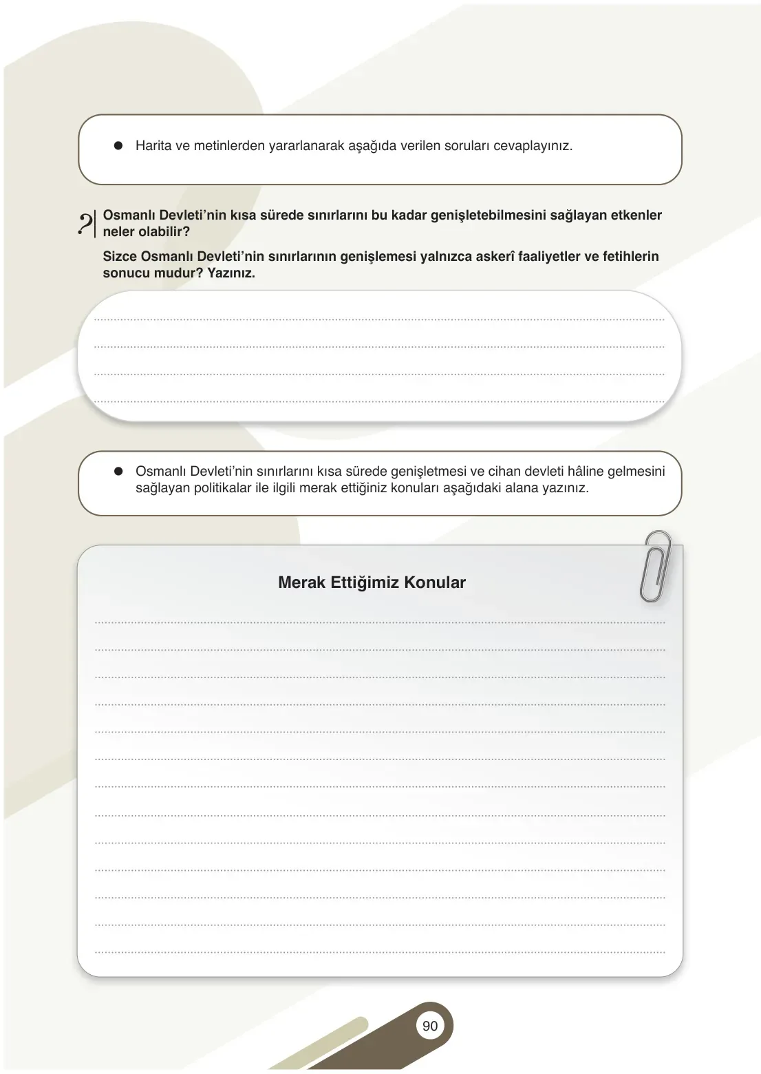 7. Sınıf Sosyal Bilgiler Ders Kitabı Cevapları Meb Yayınları 1. Kitap Sayfa 90