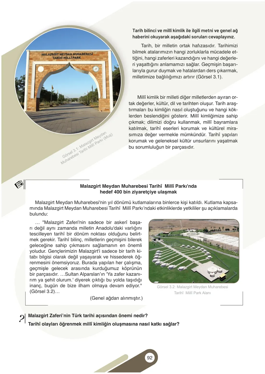 7. Sınıf Sosyal Bilgiler Ders Kitabı Cevapları Meb Yayınları 1. Kitap Sayfa 92