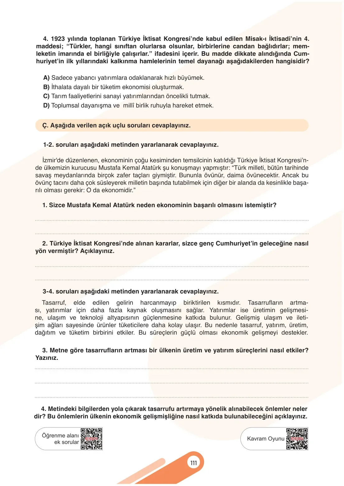 7. Sınıf Sosyal Bilgiler Ders Kitabı Cevapları Meb Yayınları 2. Kitap Sayfa 111