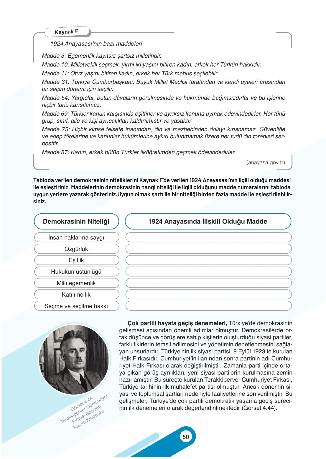 7. Sınıf Sosyal Bilgiler Ders Kitabı Cevapları Meb Yayınları 2. Kitap Sayfa 50