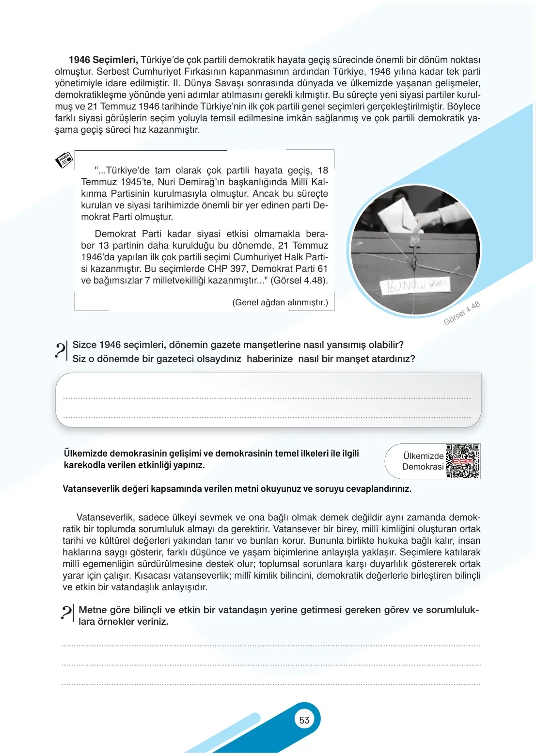 7. Sınıf Sosyal Bilgiler Ders Kitabı Cevapları Meb Yayınları 2. Kitap Sayfa 53