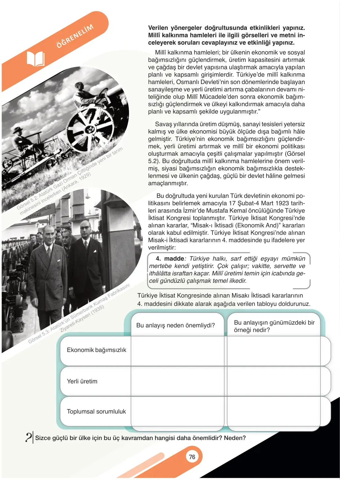 7. Sınıf Sosyal Bilgiler Ders Kitabı Cevapları Meb Yayınları 2. Kitap Sayfa 76