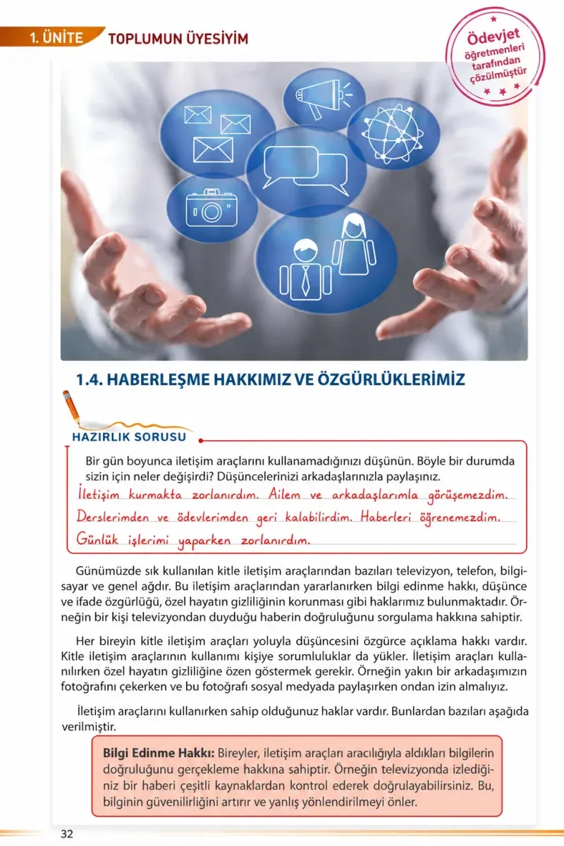 7. Sınıf Sosyal Bilgiler Ders Kitabı Cevapları Meb Yayınları Sayfa 32 Çözüm Görseli