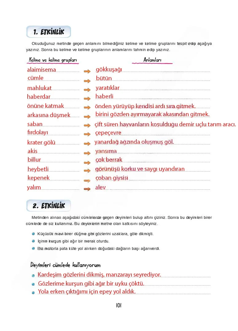 7. Sınıf Türkçe Ders Kitabı Cevapları Dörtel Yayınları Sayfa 101 Çözüm Görseli