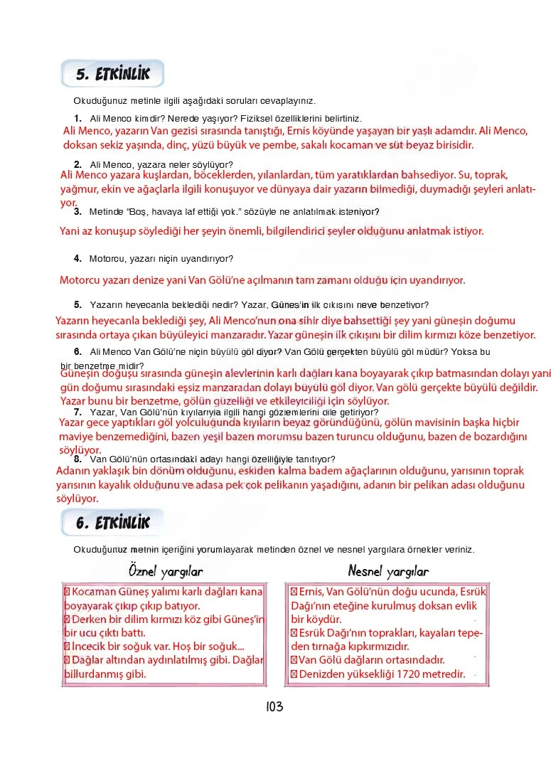 7. Sınıf Türkçe Ders Kitabı Cevapları Dörtel Yayınları Sayfa 103 Çözüm Görseli