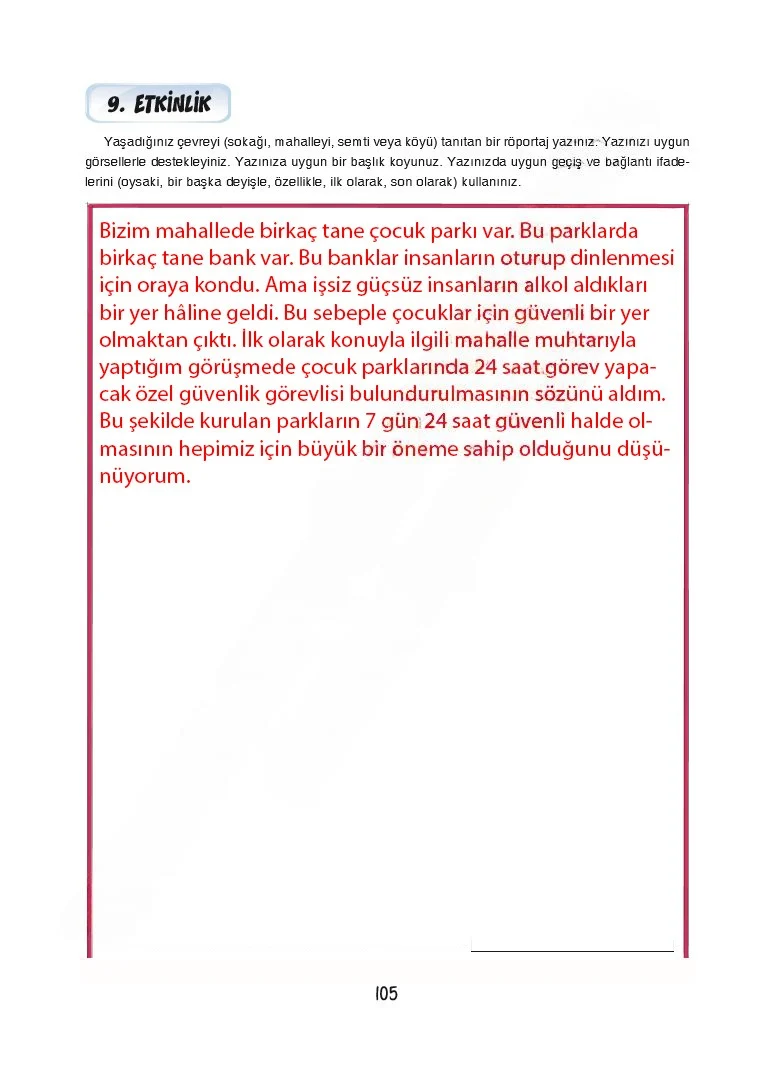 7. Sınıf Türkçe Ders Kitabı Cevapları Dörtel Yayınları Sayfa 105 Çözüm Görseli