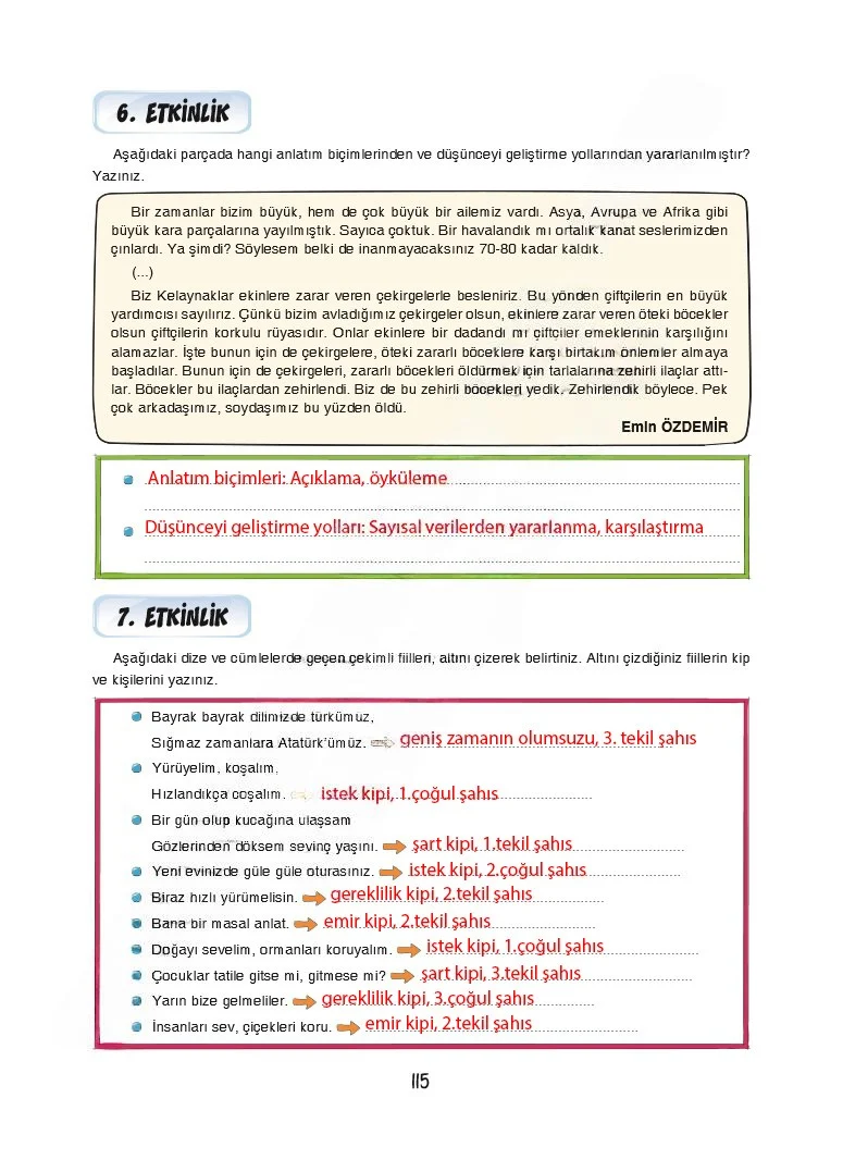 7. Sınıf Türkçe Ders Kitabı Cevapları Dörtel Yayınları Sayfa 115 Çözüm Görseli