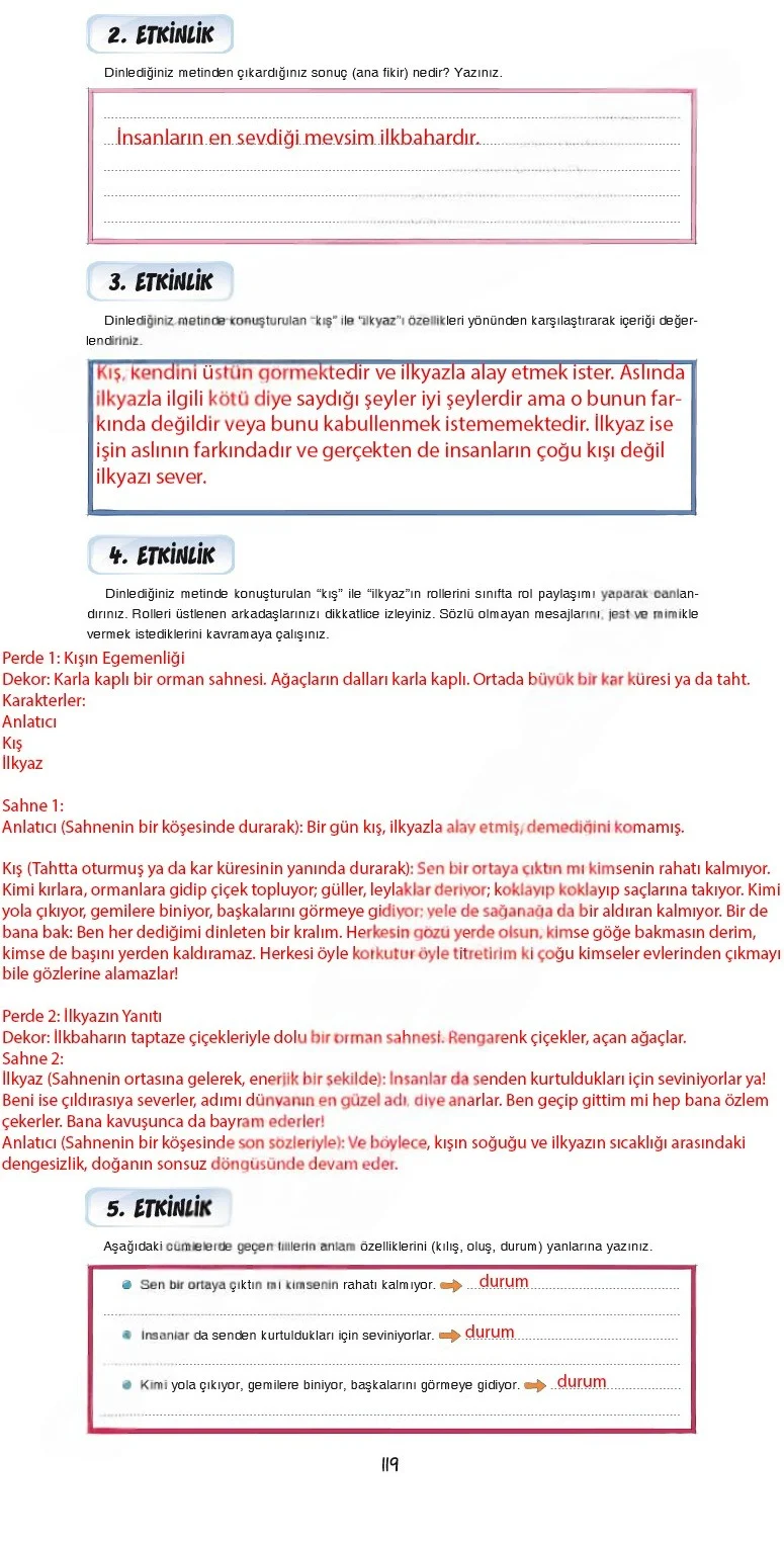 7. Sınıf Türkçe Ders Kitabı Cevapları Dörtel Yayınları Sayfa 119 Çözüm Görseli