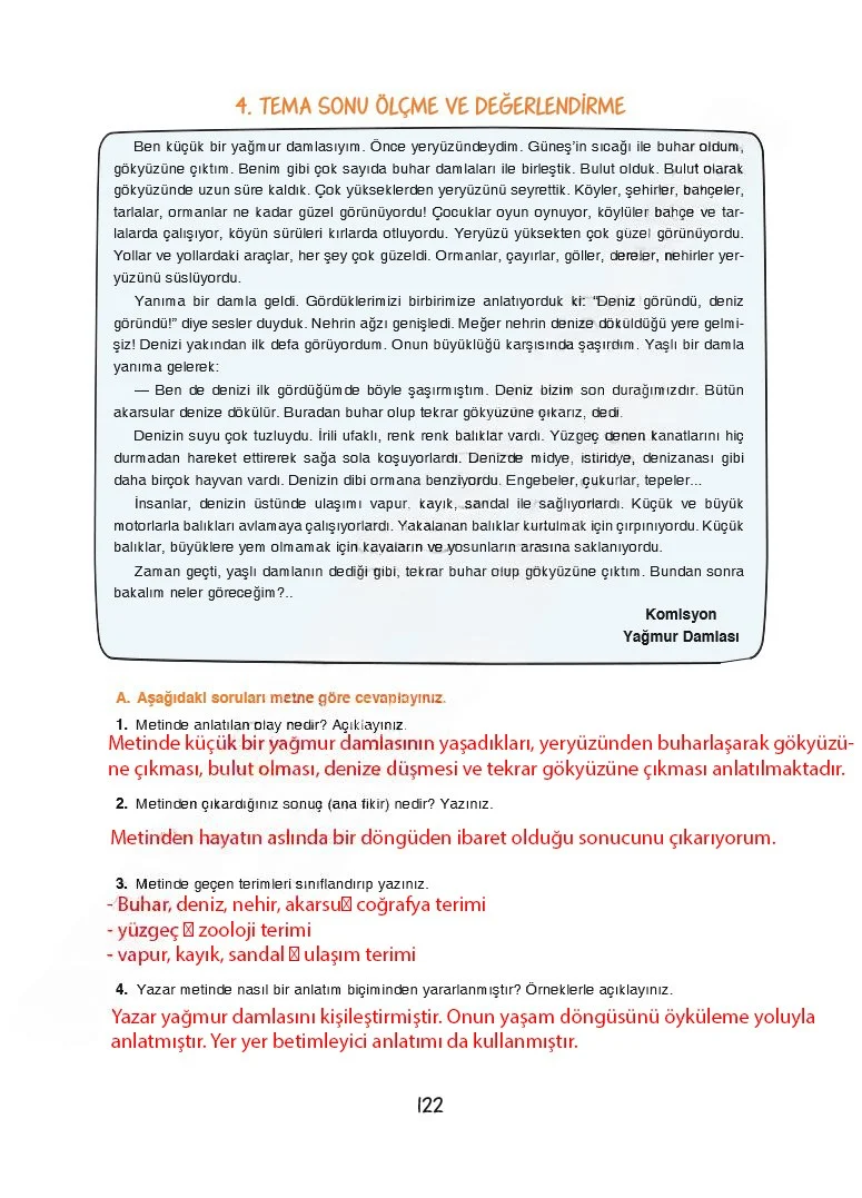 7. Sınıf Türkçe Ders Kitabı Cevapları Dörtel Yayınları Sayfa 122 Çözüm Görseli