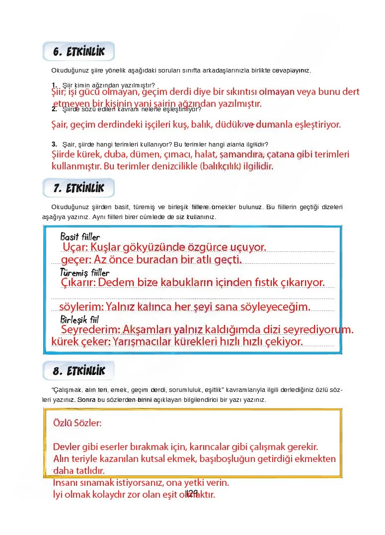 7. Sınıf Türkçe Ders Kitabı Cevapları Dörtel Yayınları Sayfa 129 Çözüm Görseli