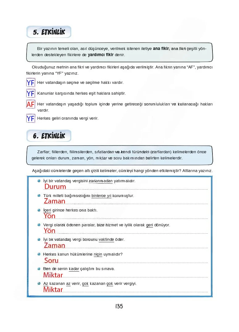 7. Sınıf Türkçe Ders Kitabı Cevapları Dörtel Yayınları Sayfa 135 Çözüm Görseli