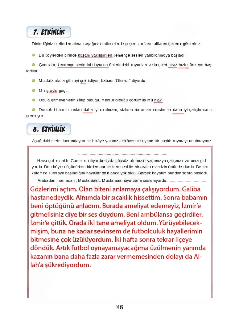7. Sınıf Türkçe Ders Kitabı Cevapları Dörtel Yayınları Sayfa 148 Çözüm Görseli