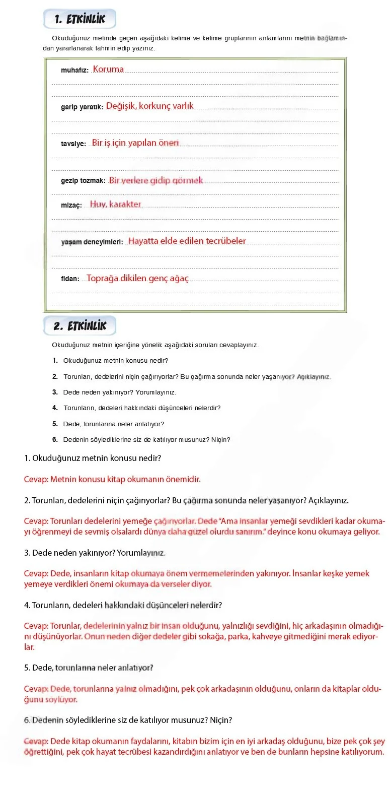 7. Sınıf Türkçe Ders Kitabı Cevapları Dörtel Yayınları Sayfa 198 Çözüm Görseli