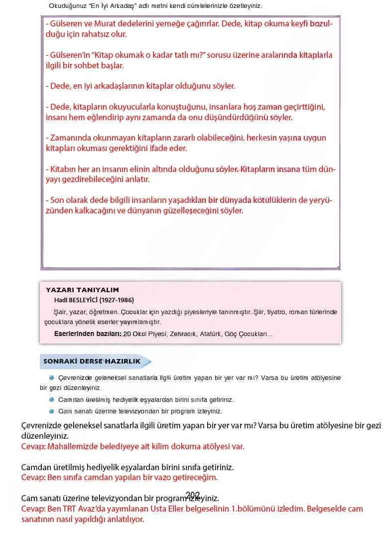 7. Sınıf Türkçe Ders Kitabı Cevapları Dörtel Yayınları Sayfa 202 Çözüm Görseli
