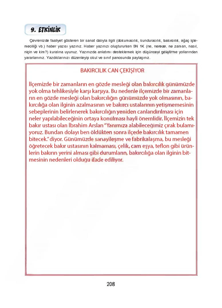 7. Sınıf Türkçe Ders Kitabı Cevapları Dörtel Yayınları Sayfa 208 Çözüm Görseli