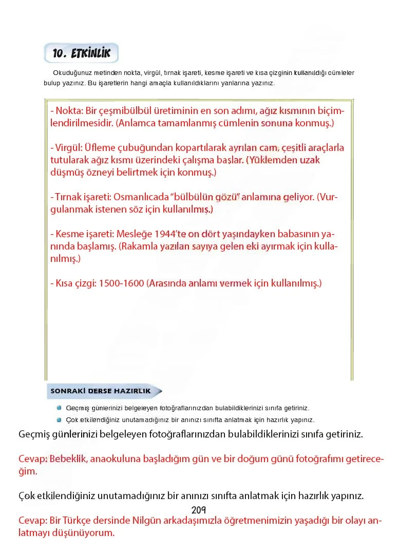 7. Sınıf Türkçe Ders Kitabı Cevapları Dörtel Yayınları Sayfa 209 Çözüm Görseli