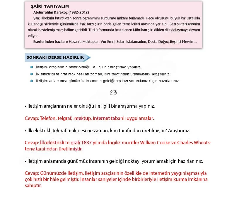7. Sınıf Türkçe Ders Kitabı Cevapları Dörtel Yayınları Sayfa 213 Çözüm Görseli