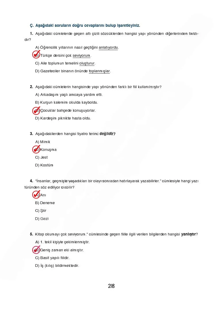 7. Sınıf Türkçe Ders Kitabı Cevapları Dörtel Yayınları Sayfa 218 Çözüm Görseli