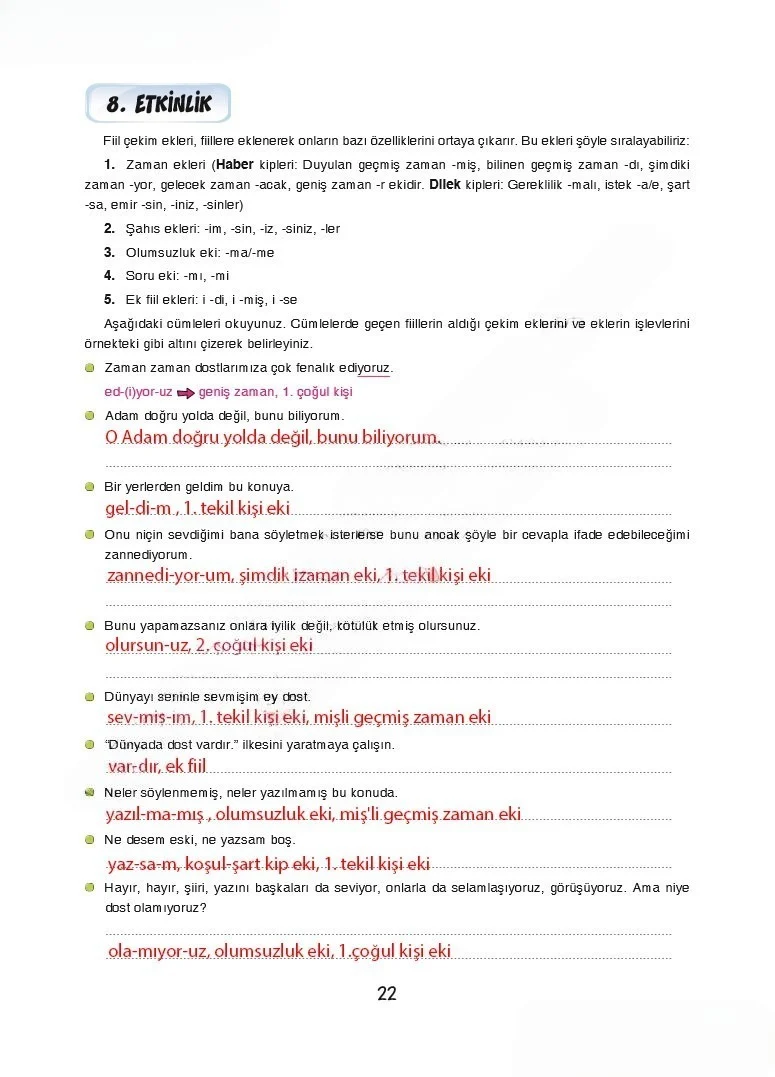 7. Sınıf Türkçe Ders Kitabı Cevapları Dörtel Yayınları Sayfa 22 Çözüm Görseli