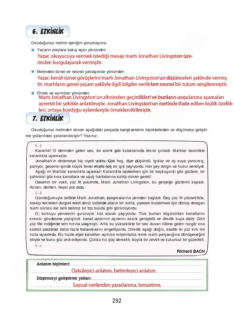 7. Sınıf Türkçe Ders Kitabı Cevapları Dörtel Yayınları Sayfa 232 Çözüm Görseli