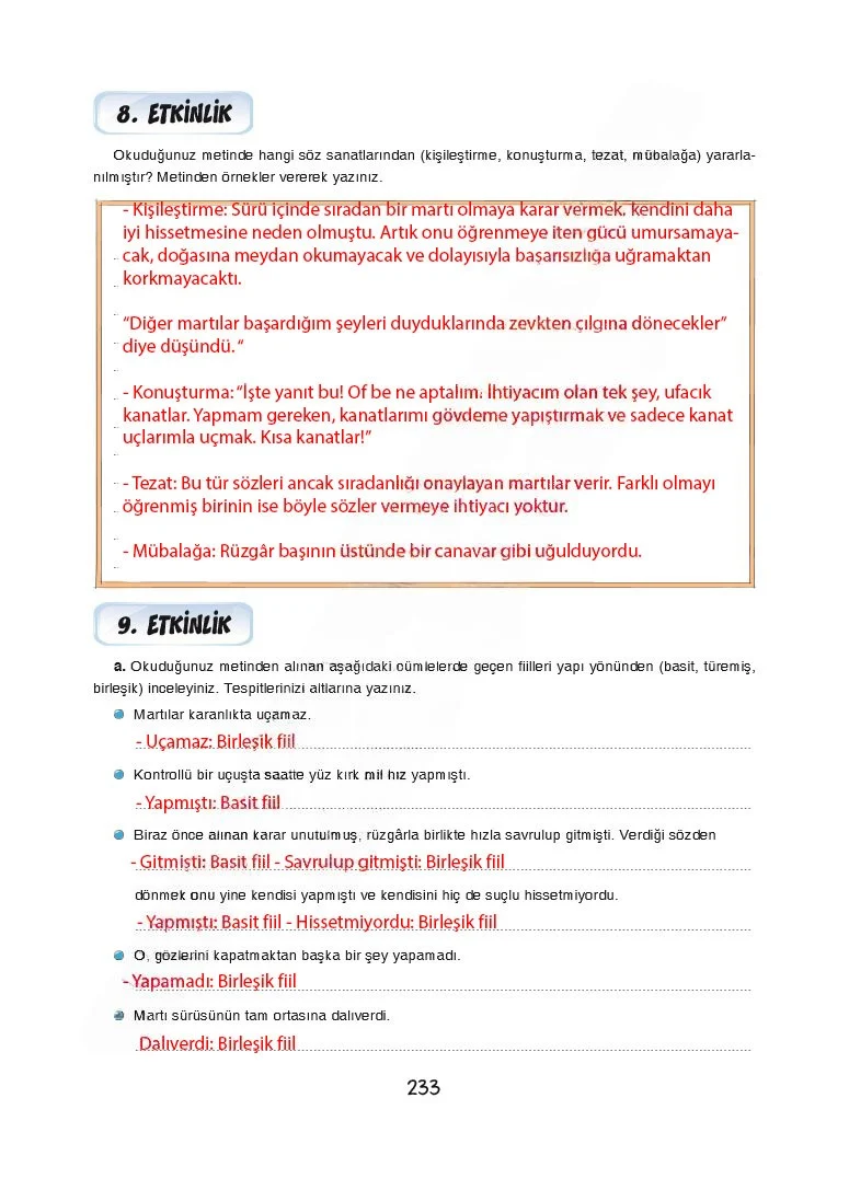 7. Sınıf Türkçe Ders Kitabı Cevapları Dörtel Yayınları Sayfa 233 Çözüm Görseli