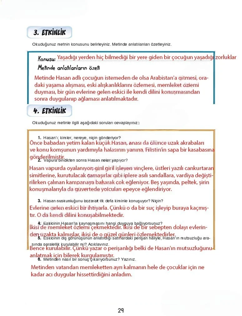 7. Sınıf Türkçe Ders Kitabı Cevapları Dörtel Yayınları Sayfa 29 Çözüm Görseli