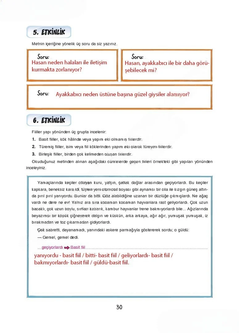 7. Sınıf Türkçe Ders Kitabı Cevapları Dörtel Yayınları Sayfa 30 Çözüm Görseli