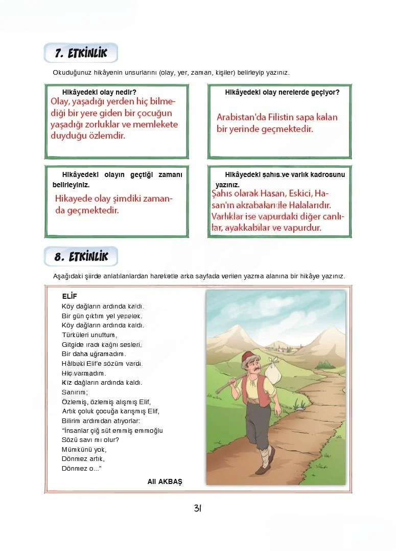 7. Sınıf Türkçe Ders Kitabı Cevapları Dörtel Yayınları Sayfa 31 Çözüm Görseli