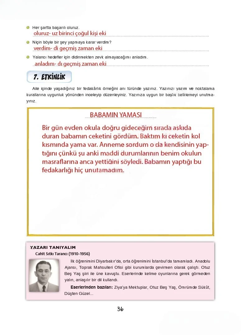 7. Sınıf Türkçe Ders Kitabı Cevapları Dörtel Yayınları Sayfa 36 Çözüm Görseli
