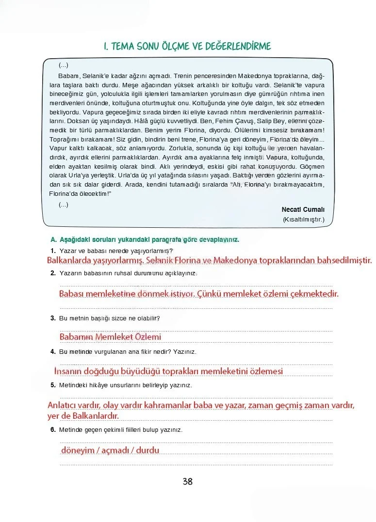 7. Sınıf Türkçe Ders Kitabı Cevapları Dörtel Yayınları Sayfa 38 Çözüm Görseli