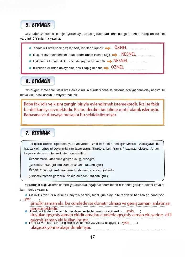 7. Sınıf Türkçe Ders Kitabı Cevapları Dörtel Yayınları Sayfa 47 Çözüm Görseli