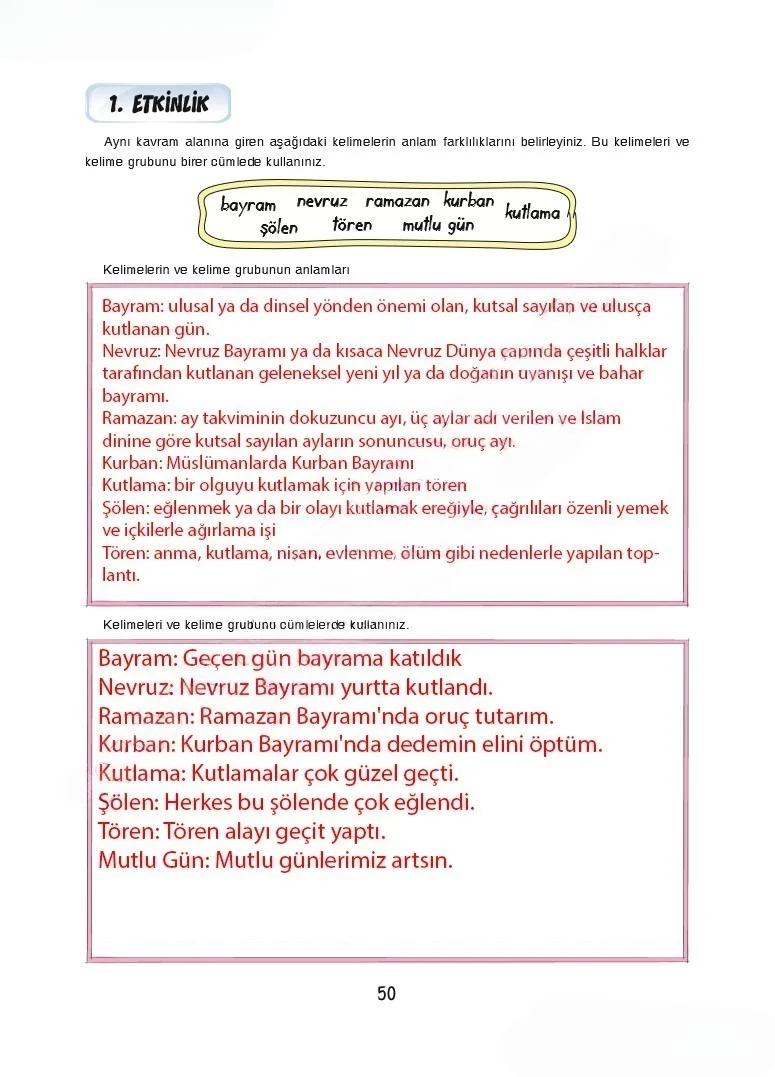 7. Sınıf Türkçe Ders Kitabı Cevapları Dörtel Yayınları Sayfa 50 Çözüm Görseli