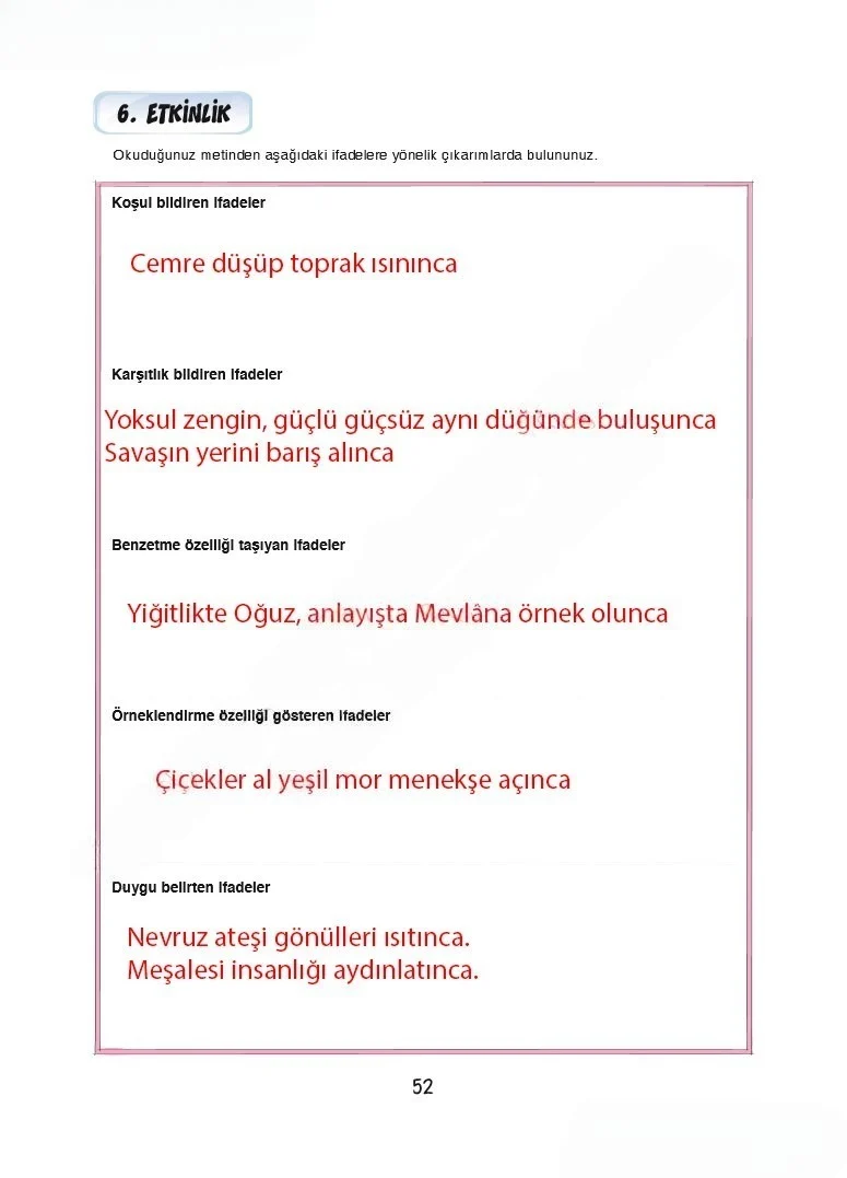 7. Sınıf Türkçe Ders Kitabı Cevapları Dörtel Yayınları Sayfa 52 Çözüm Görseli