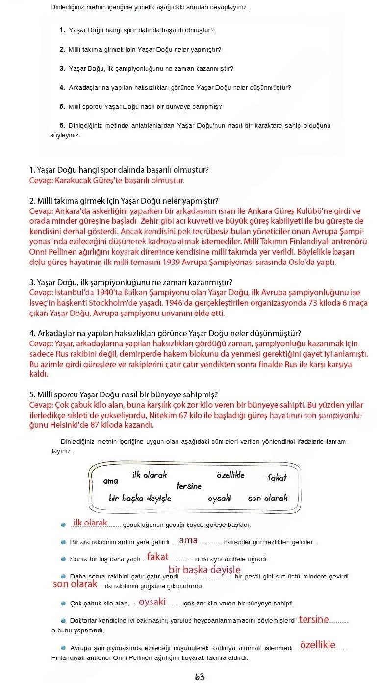 7. Sınıf Türkçe Ders Kitabı Cevapları Dörtel Yayınları Sayfa 63 Çözüm Görseli