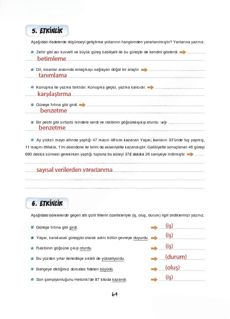 7. Sınıf Türkçe Ders Kitabı Cevapları Dörtel Yayınları Sayfa 64 Çözüm Görseli