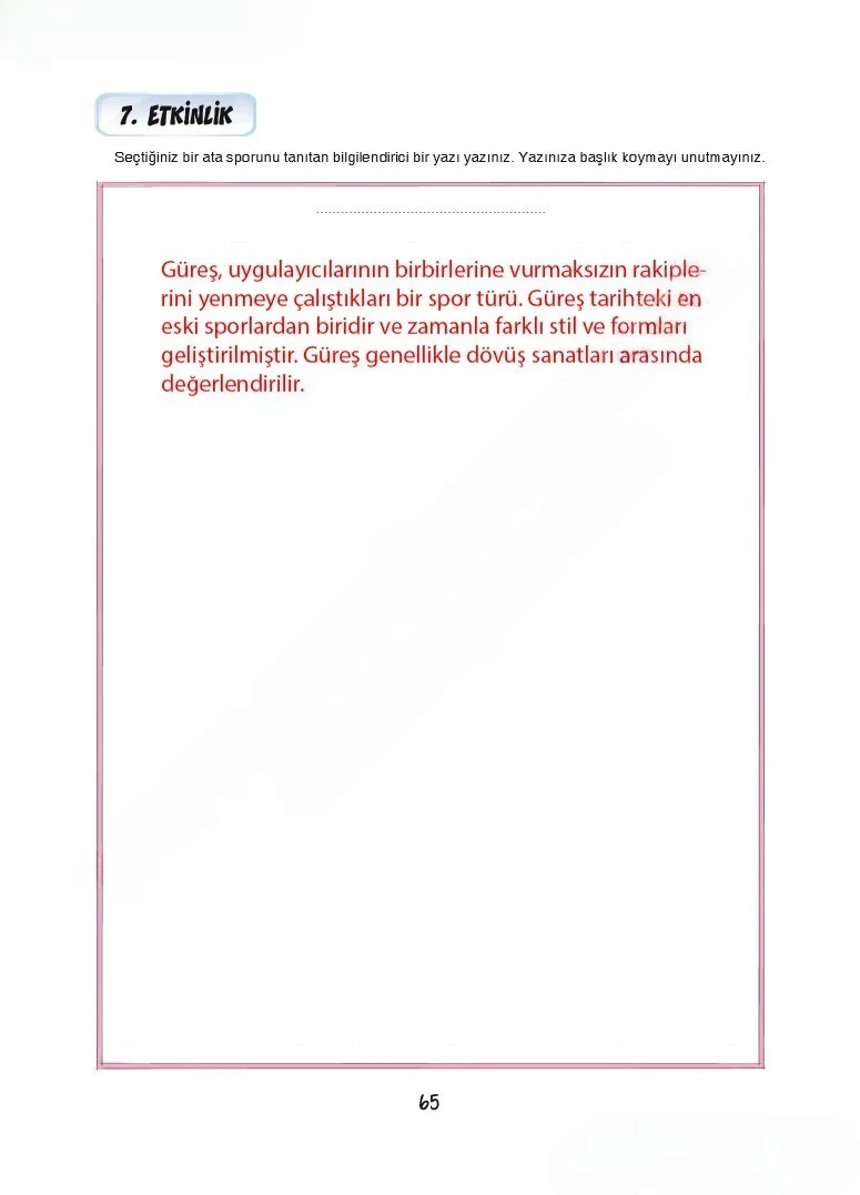 7. Sınıf Türkçe Ders Kitabı Cevapları Dörtel Yayınları Sayfa 65 Çözüm Görseli