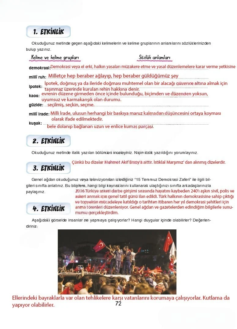 7. Sınıf Türkçe Ders Kitabı Cevapları Dörtel Yayınları Sayfa 72 Çözüm Görseli