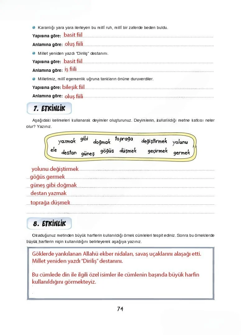 7. Sınıf Türkçe Ders Kitabı Cevapları Dörtel Yayınları Sayfa 74 Çözüm Görseli