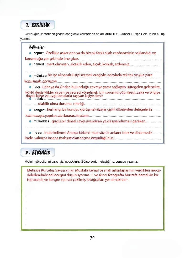 7. Sınıf Türkçe Ders Kitabı Cevapları Dörtel Yayınları Sayfa 79 Çözüm Görseli