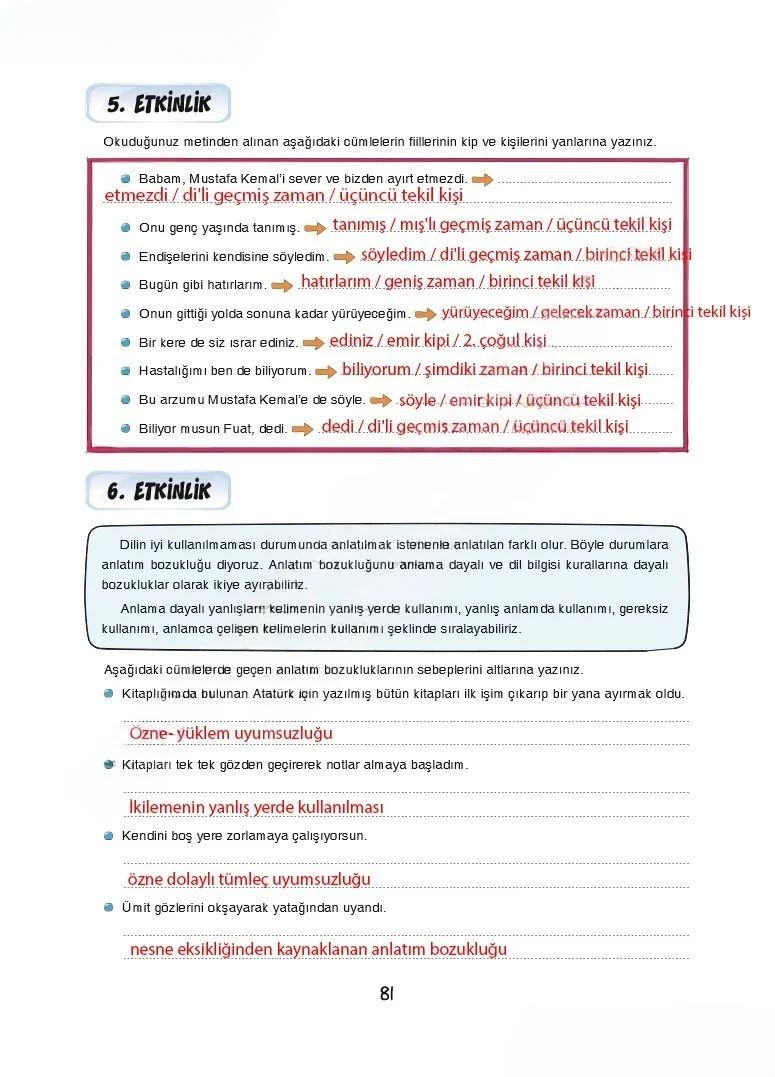 7. Sınıf Türkçe Ders Kitabı Cevapları Dörtel Yayınları Sayfa 81 Çözüm Görseli