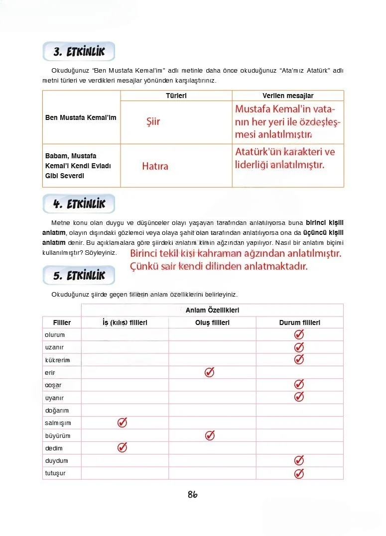 7. Sınıf Türkçe Ders Kitabı Cevapları Dörtel Yayınları Sayfa 86 Çözüm Görseli
