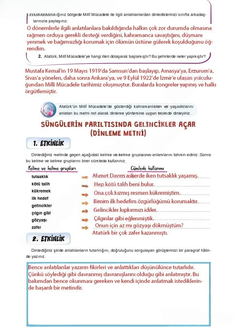 7. Sınıf Türkçe Ders Kitabı Cevapları Dörtel Yayınları Sayfa 88 Çözüm Görseli