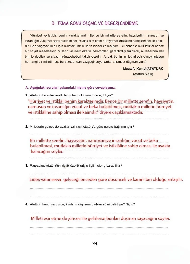 7. Sınıf Türkçe Ders Kitabı Cevapları Dörtel Yayınları Sayfa 94 Çözüm Görseli