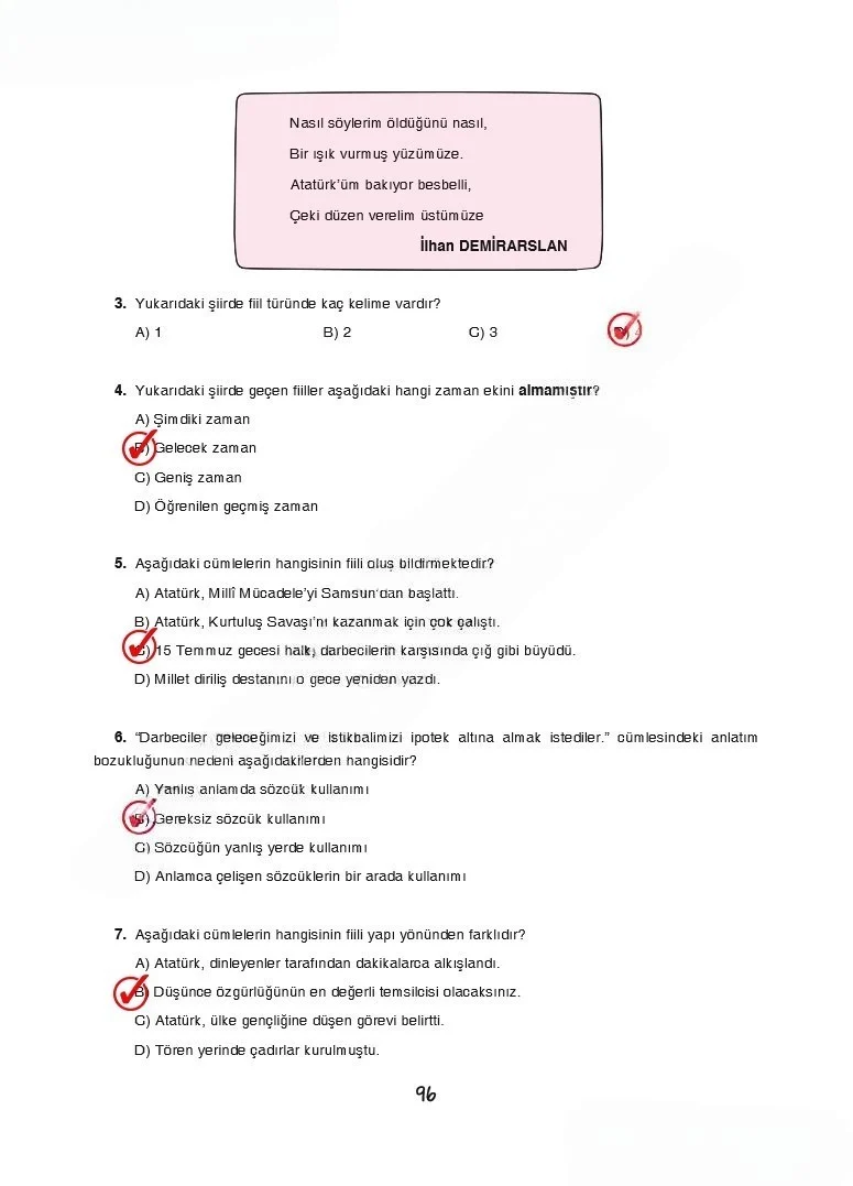 7. Sınıf Türkçe Ders Kitabı Cevapları Dörtel Yayınları Sayfa 96 Çözüm Görseli