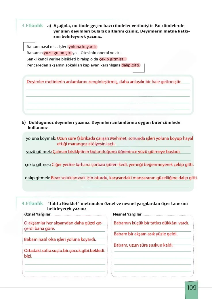 7. Sınıf Türkçe Ders Kitabı Cevapları Meb Yayınları 1. Kitap Sayfa 109 Çözüm Görseli