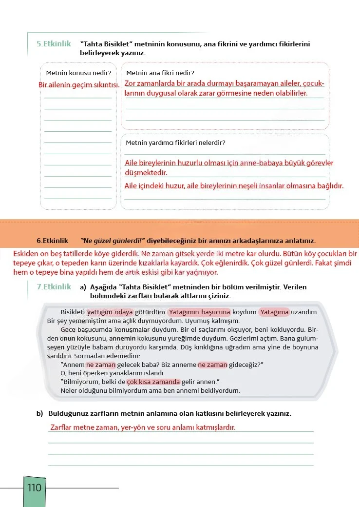 7. Sınıf Türkçe Ders Kitabı Cevapları Meb Yayınları 1. Kitap Sayfa 110 Çözüm Görseli
