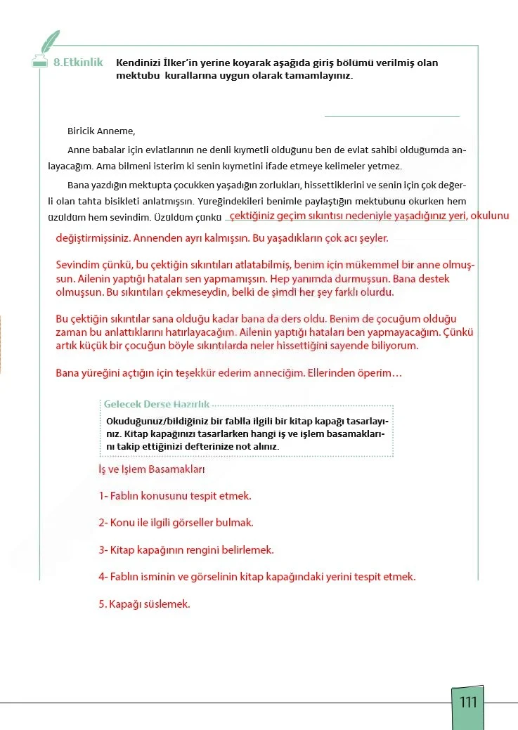 7. Sınıf Türkçe Ders Kitabı Cevapları Meb Yayınları 1. Kitap Sayfa 111 Çözüm Görseli