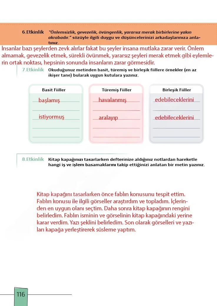 7. Sınıf Türkçe Ders Kitabı Cevapları Meb Yayınları 1. Kitap Sayfa 116 Çözüm Görseli