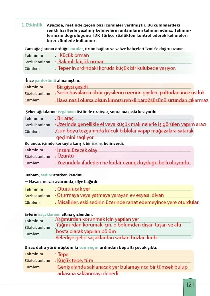 7. Sınıf Türkçe Ders Kitabı Cevapları Meb Yayınları 1. Kitap Sayfa 121 Çözüm Görseli
